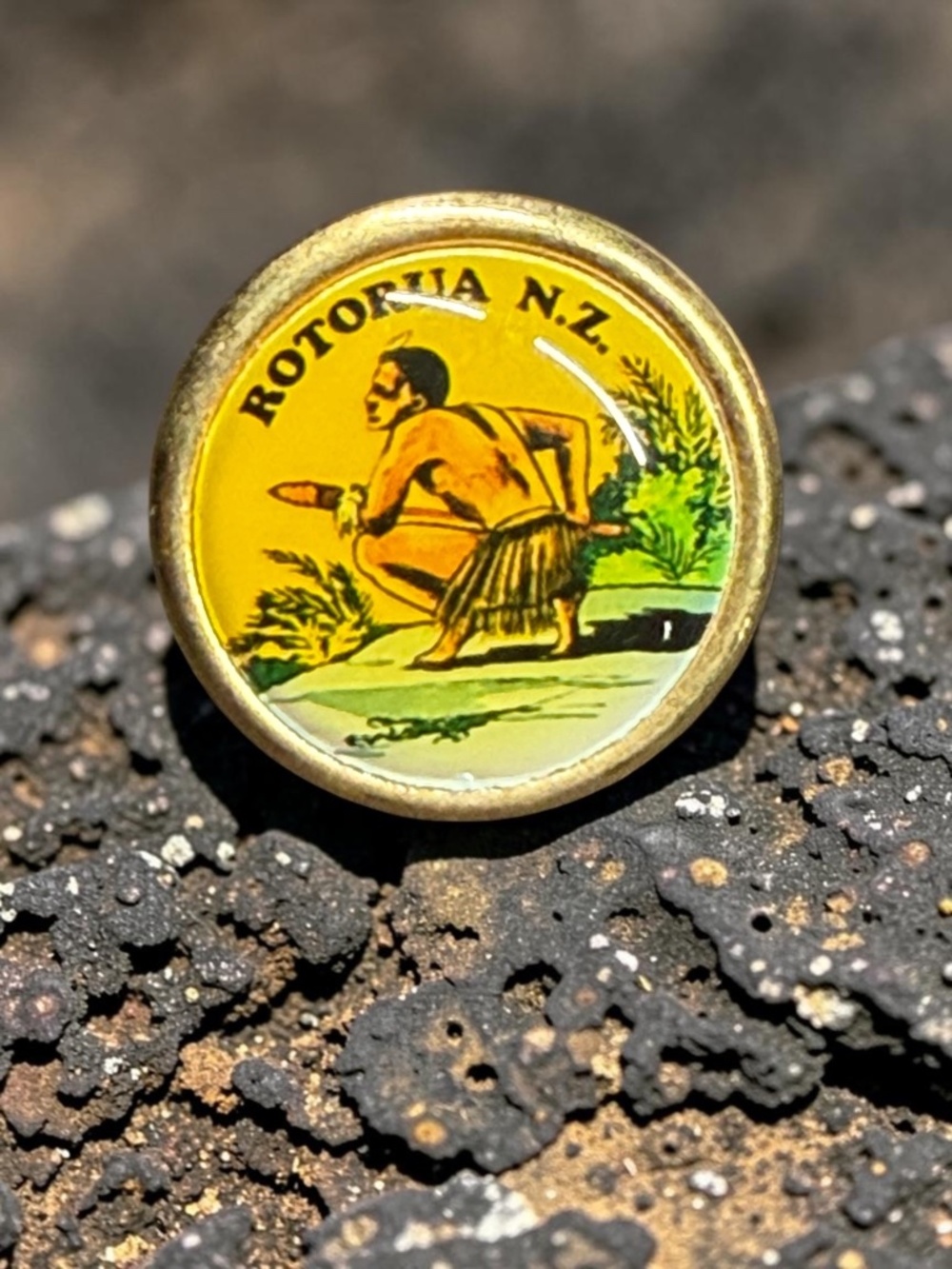 Vintage Rotorua N.Z. Maori Warrior Pin Badge New Zealand Souvenir